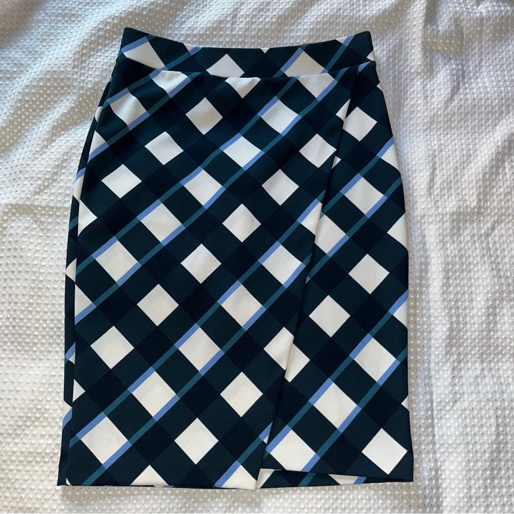 Ann Taylor Blue and White Knee-Length Pencil Skirt TS-006